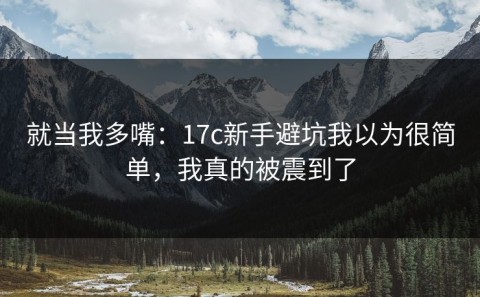就当我多嘴：17c新手避坑我以为很简单，我真的被震到了