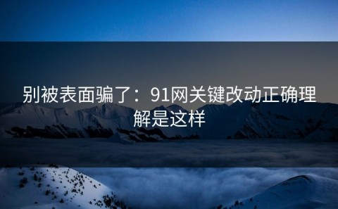 别被表面骗了：91网关键改动正确理解是这样