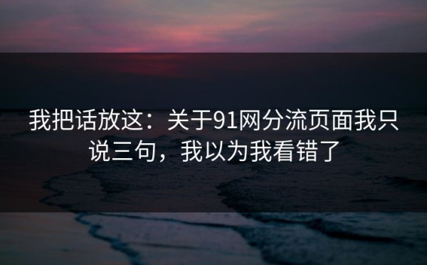 我把话放这：关于91网分流页面我只说三句，我以为我看错了