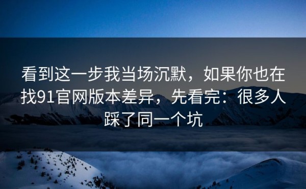 看到这一步我当场沉默，如果你也在找91官网版本差异，先看完：很多人踩了同一个坑