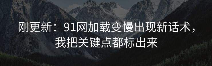 刚更新：91网加载变慢出现新话术，我把关键点都标出来
