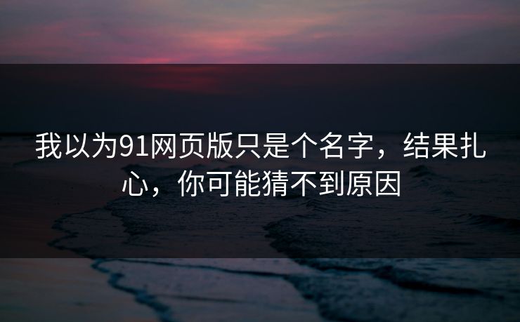 我以为91网页版只是个名字，结果扎心，你可能猜不到原因