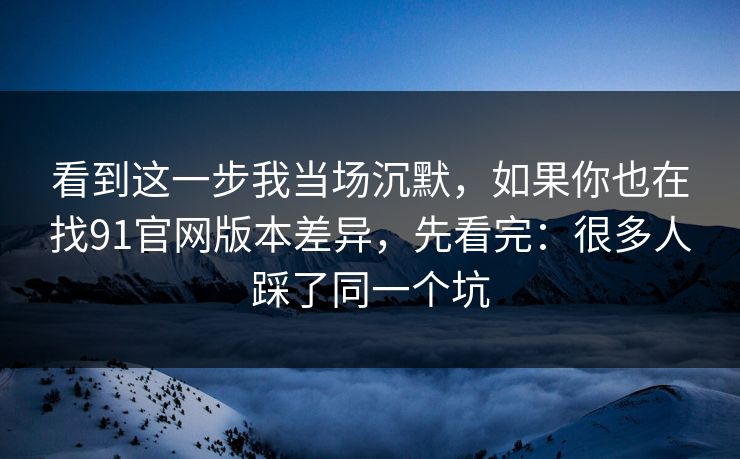 看到这一步我当场沉默，如果你也在找91官网版本差异，先看完：很多人踩了同一个坑