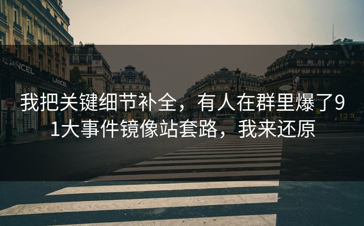 我把关键细节补全，有人在群里爆了91大事件镜像站套路，我来还原